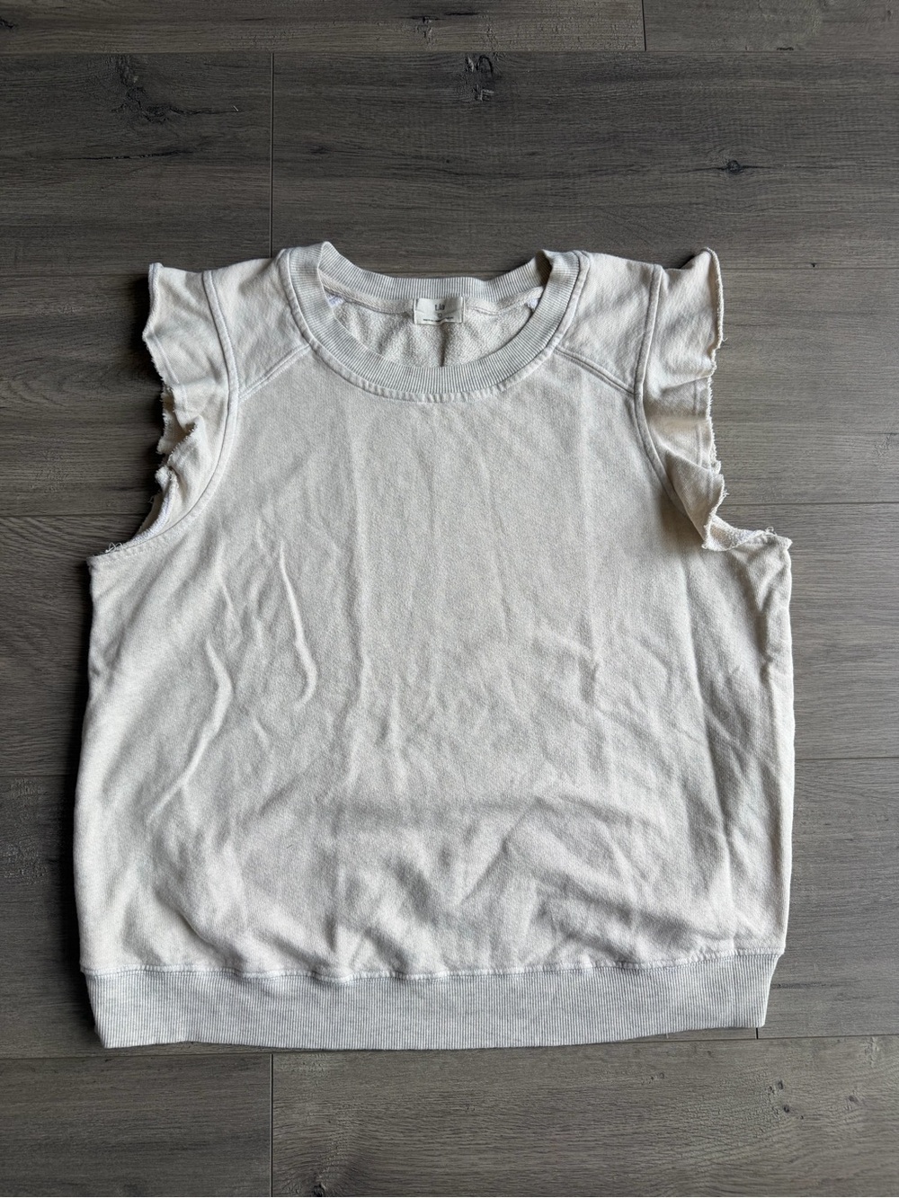 T.La Ruffle-Trim Cotton Top in Oatmeal- size Large